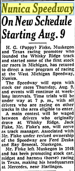 Nunica Speedway - Aug 1951